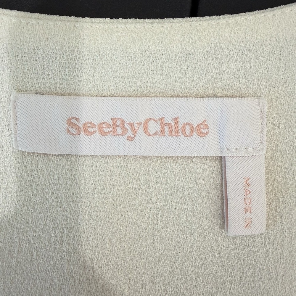 See by Chloe 40 US XS Crepe Mini Dress Jumper A-Line V-Neck Lace Hem Oversized - Picture 10 of 16